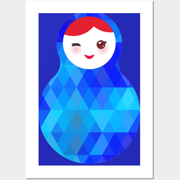 Wink Russian dolls matryoshka with bright blue rhombus Wall Art by EkaterinaP